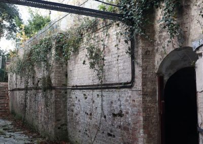 Entrance to the ice house below soil & trees above