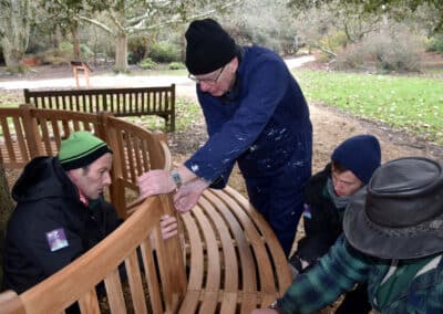 Installing the circular bench around the Holm Oak