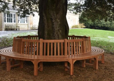 The circular bench is near the refreshment Kiosk